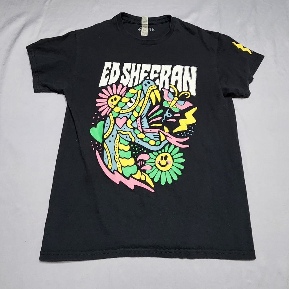 Ed Sheeran Graphic T-Shirt Black Psychedelic Doodle Tour Merch Mens Medium